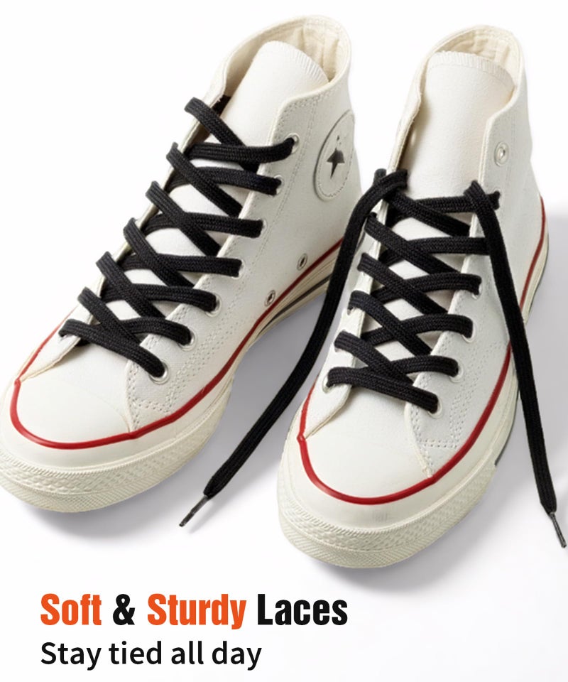 Handshop Wide Flat Athletic Shoelaces 5/16"(2 Pair) - Shoe Laces for Sneakers and Casual Shoes Replacements Black 47 inch (120cm) - Image 3